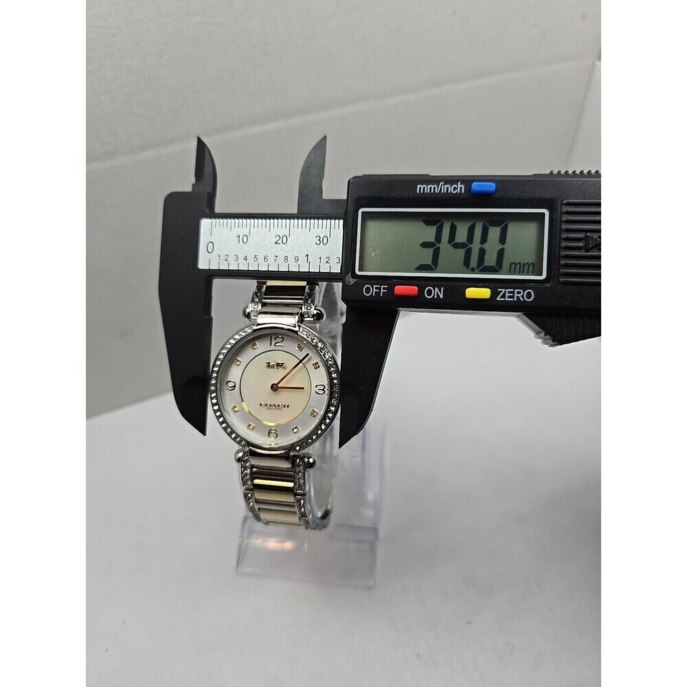 Coach Cary Two Tone Crystal Bezel Mother Of Pearl Watch New Battery Petite Small - Picture 5 of 11